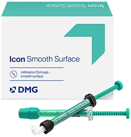 Icon Smooth Surface dental syringe with packaging by DMG, featuring infection control design.