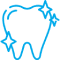 Blue outline of a tooth with a sparkle, representing dental health and cleanliness.